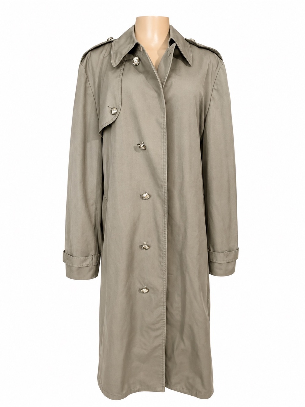 Vintage London Fog Women’s Beige Trench Coat Belted Long Jacket 44 Reg